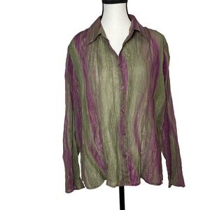 VTG Whimsical Fairy Ethereal‎ Sheer Womens Blouse Top PL Metalic Mermaid Y2K